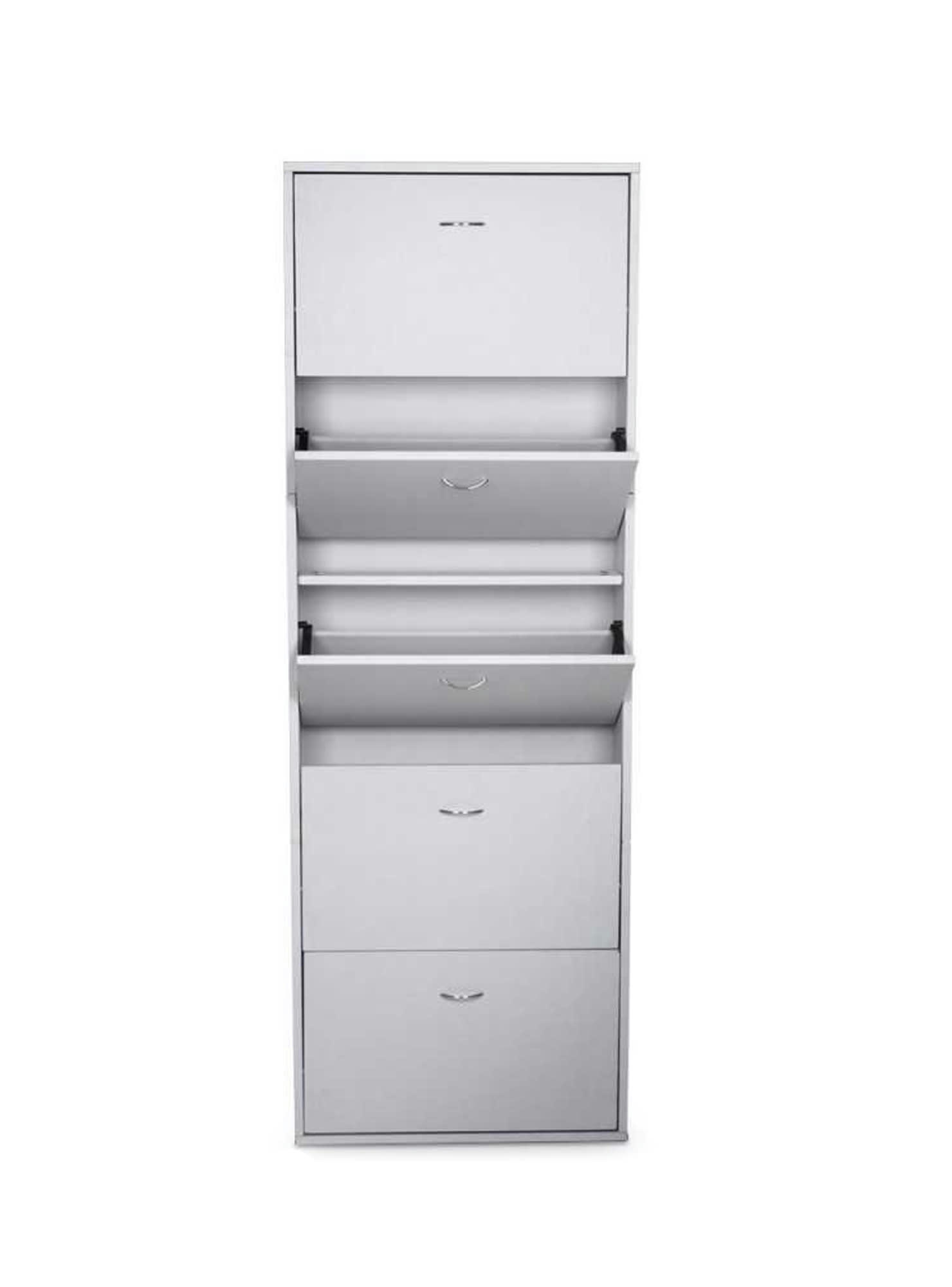 DANOBILE - Meuble à chaussures avec 5 portes pliantes effet bois blanc brillant