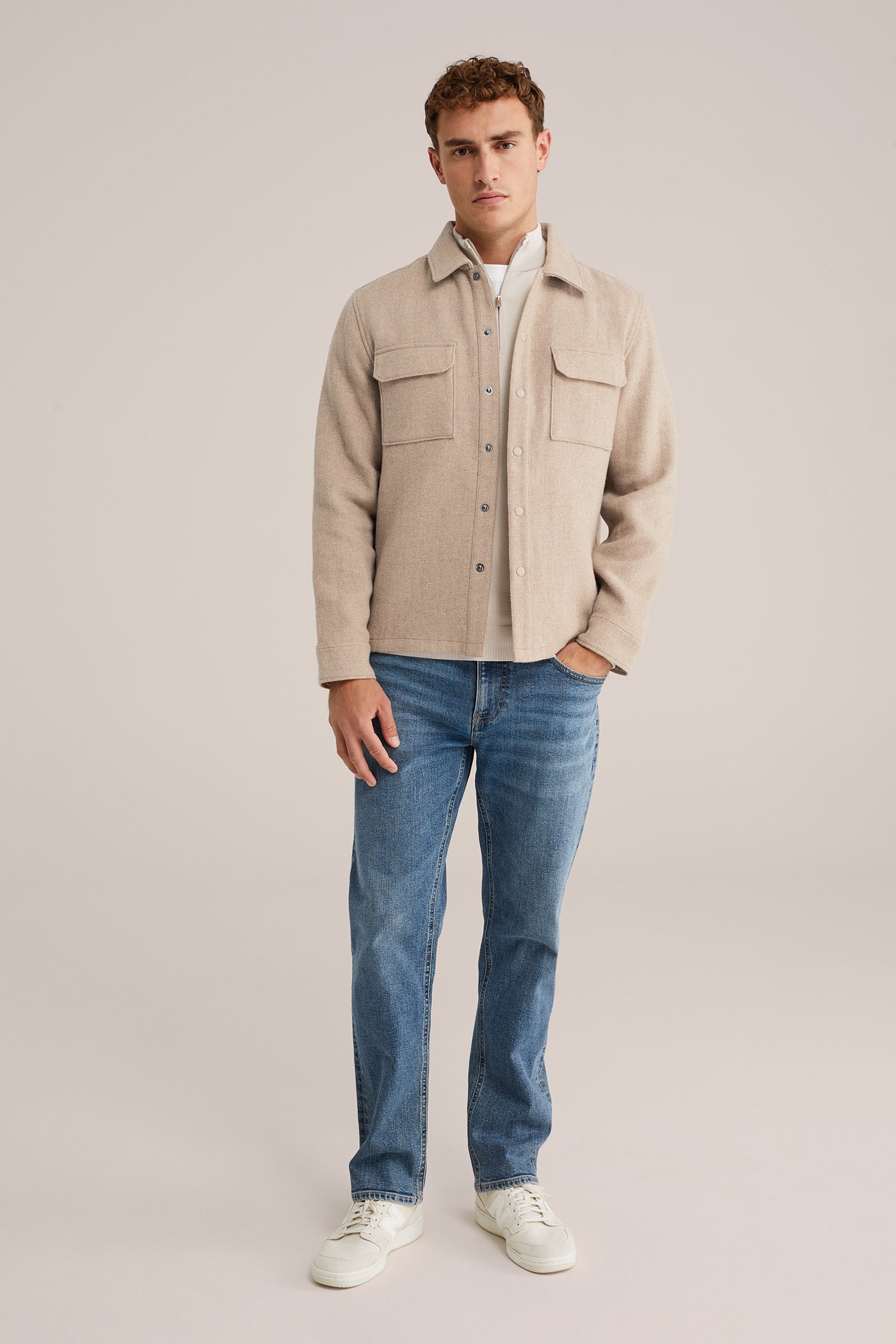 Heren regular fit overshirt van wolmix