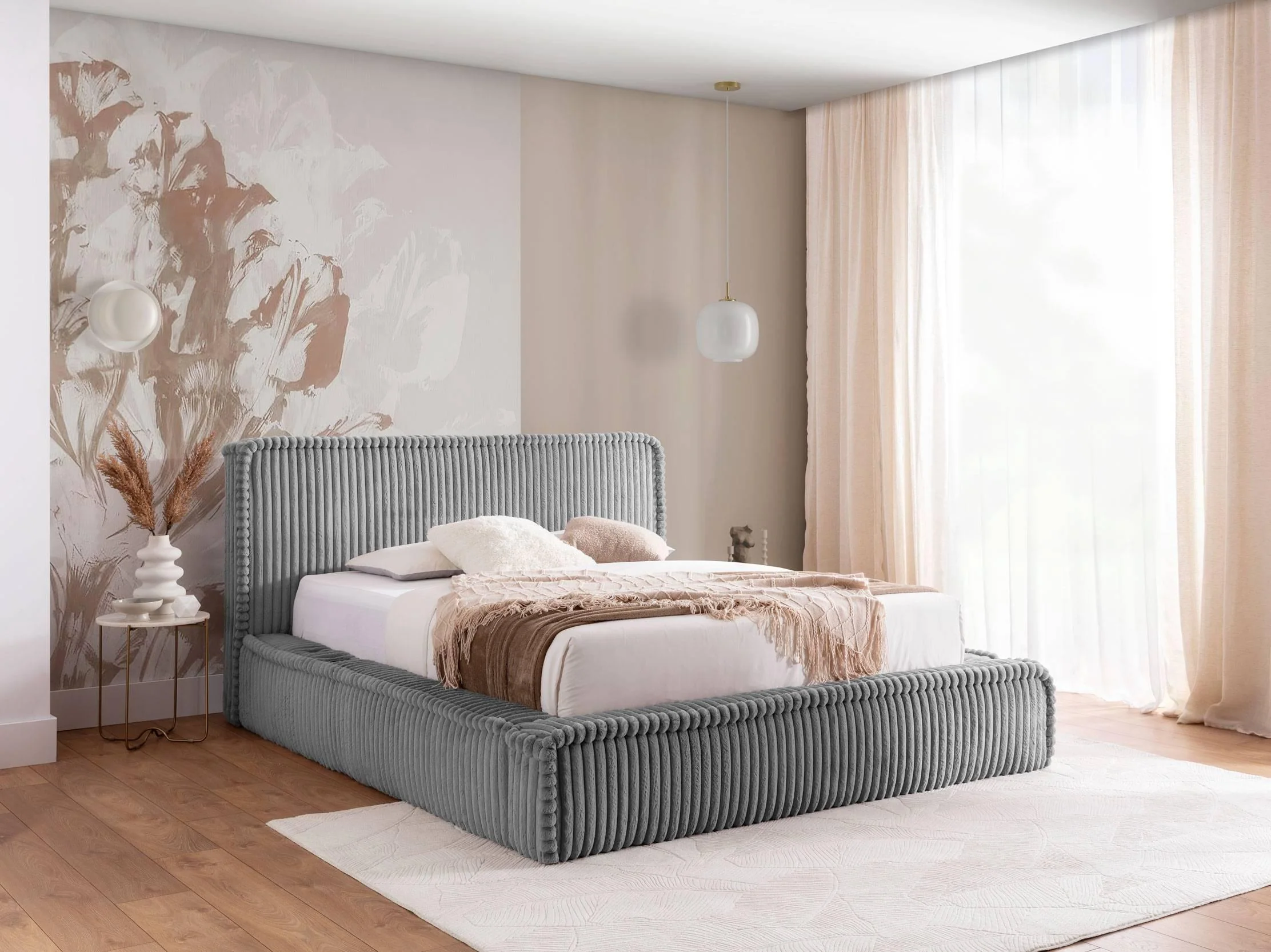 Bedframe Mirras in brede ribstof 180 x 200 cm