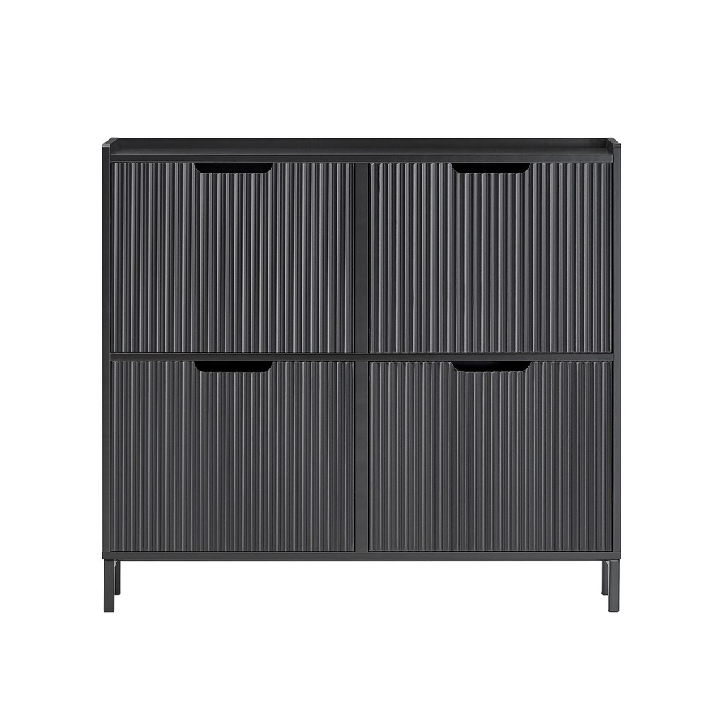 SoBuy Szafka na buty z 4 drzwiami Czarny 100x19x90.5cm FSR177-L-SCH