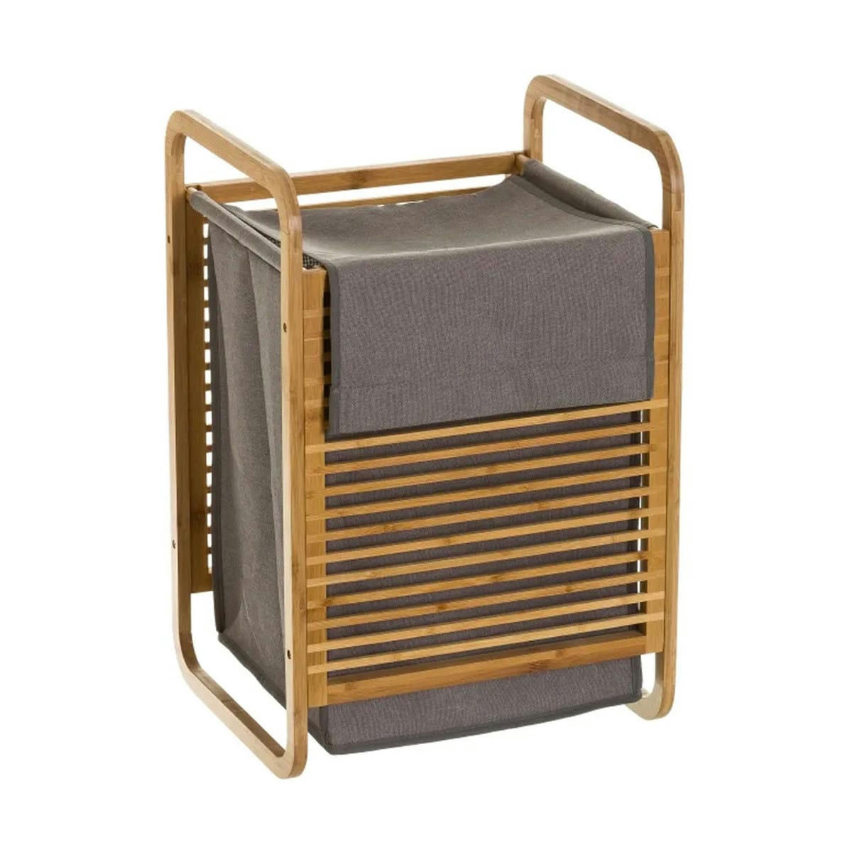 - Panier à linge tissu gris et bambou - 40.5x35x60.5cm