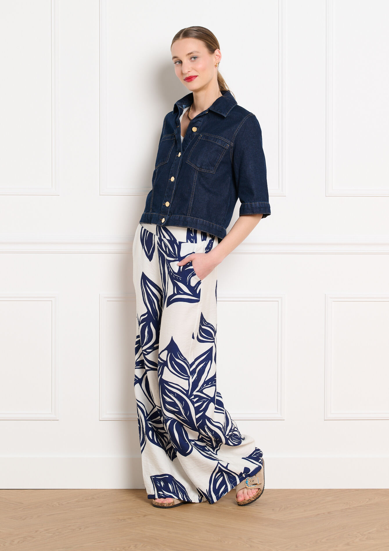 Wijde vloeiende broek met print