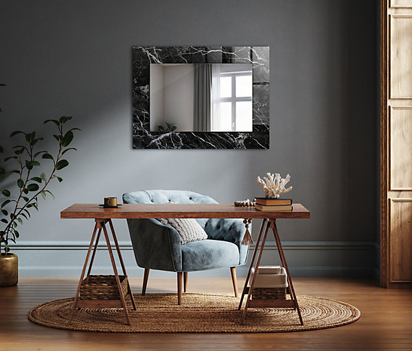 Miroir Imprimé Wallfluent 60x40 - 80x60 Marbre Noir Finition Premium Imprimé