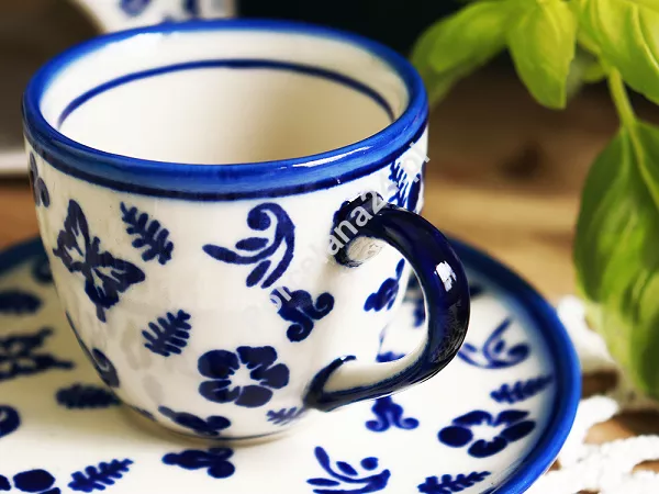 Filiżanka ze spodkiem do espresso 0,11 L / 12,5 cm Bolesławiec - Niebieskie Motyle gat. I