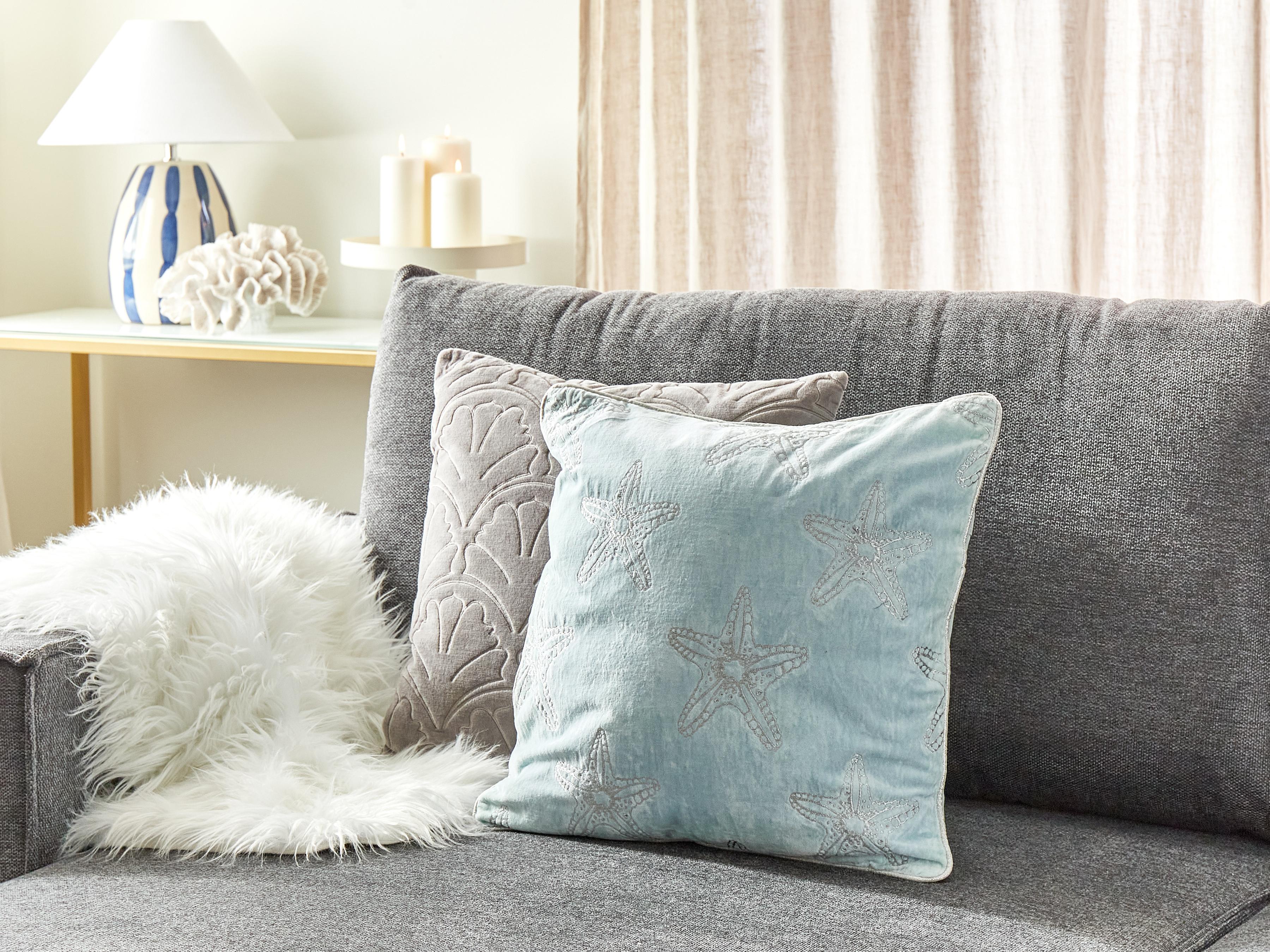 Throw Cushion CERAMIUM Velvet 45 x 45 cm Light Blue Floral Pattern