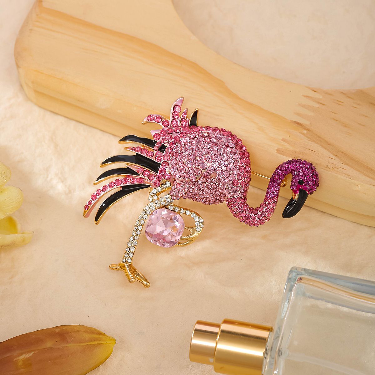 PEACH ACCESSORIES Pink Crystals Flamingo Brooch