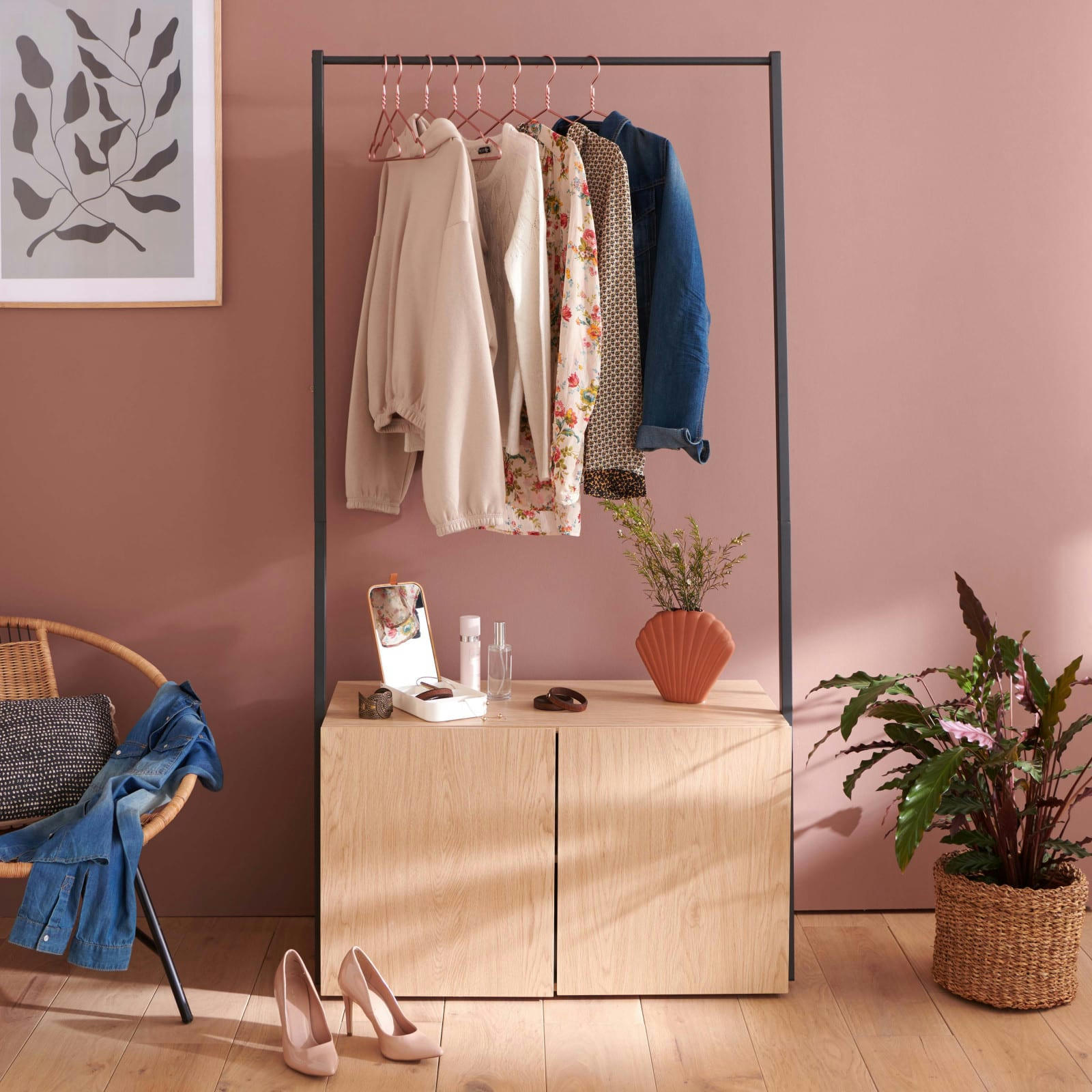 ALTA - Portant vêtements bois et métal L90 x H175 cm