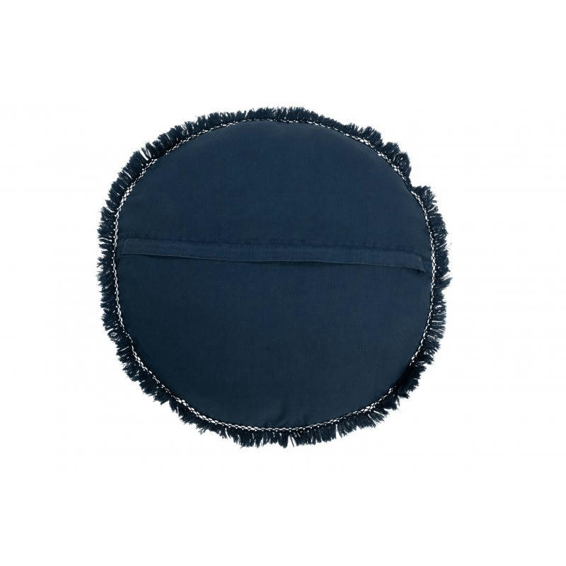 VELOURS - Coussin rond velours coton et lin bleu D50cm