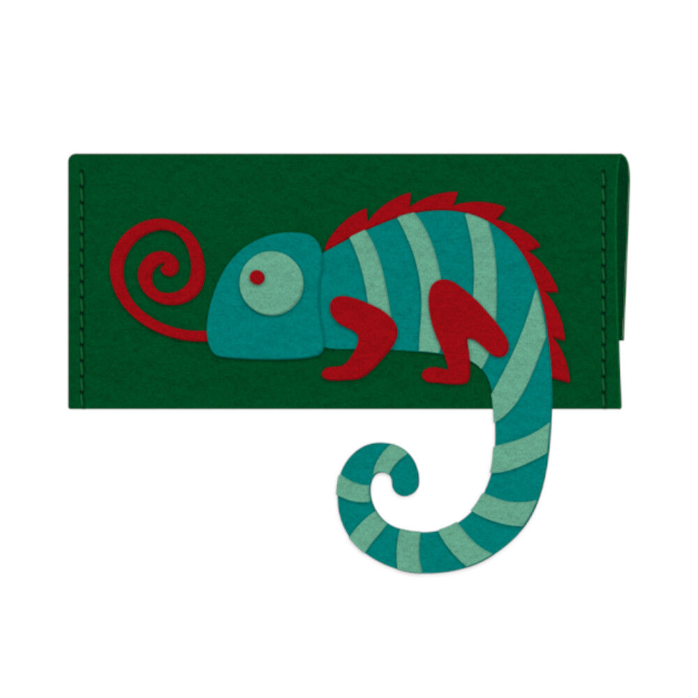 Sac DIY en feutrine à coudre motif caméléon vert et rouge