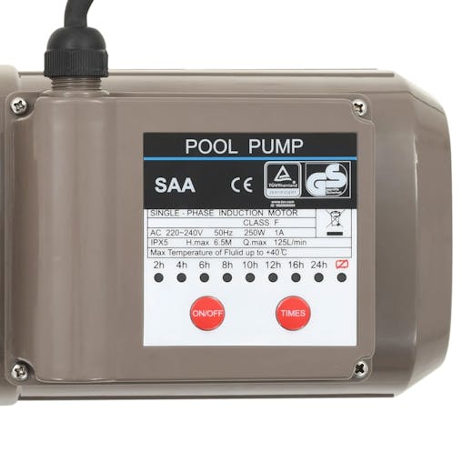 NNEVL Pool Pump with Timer Black 0.25 HP 8000 L/h