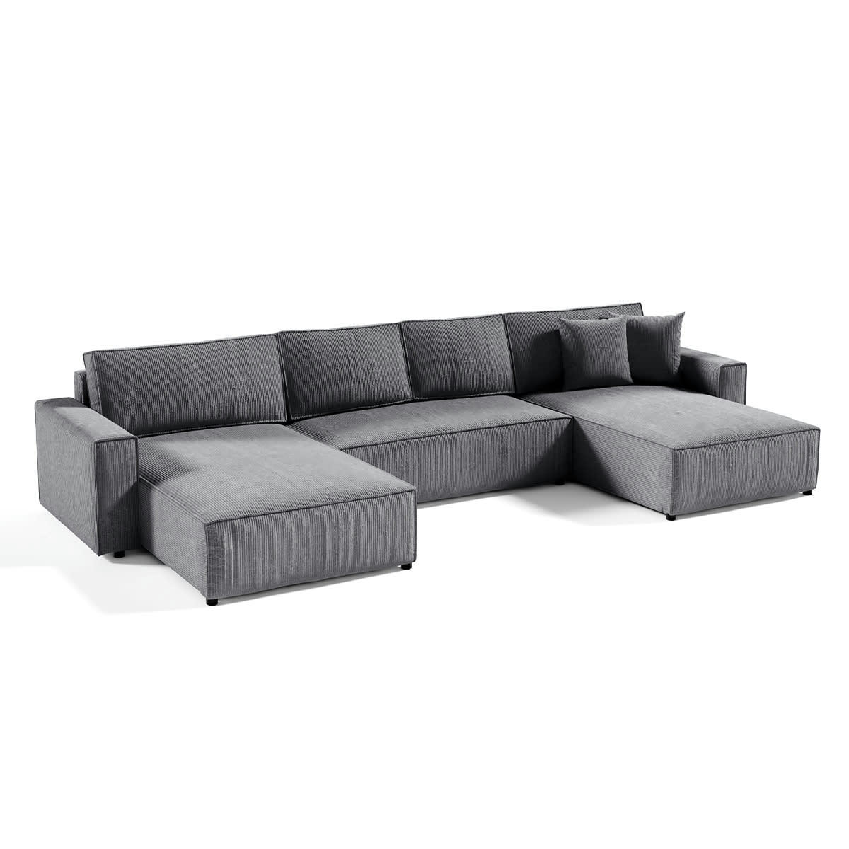 - Canapé en u 5 places velours côtelé gris