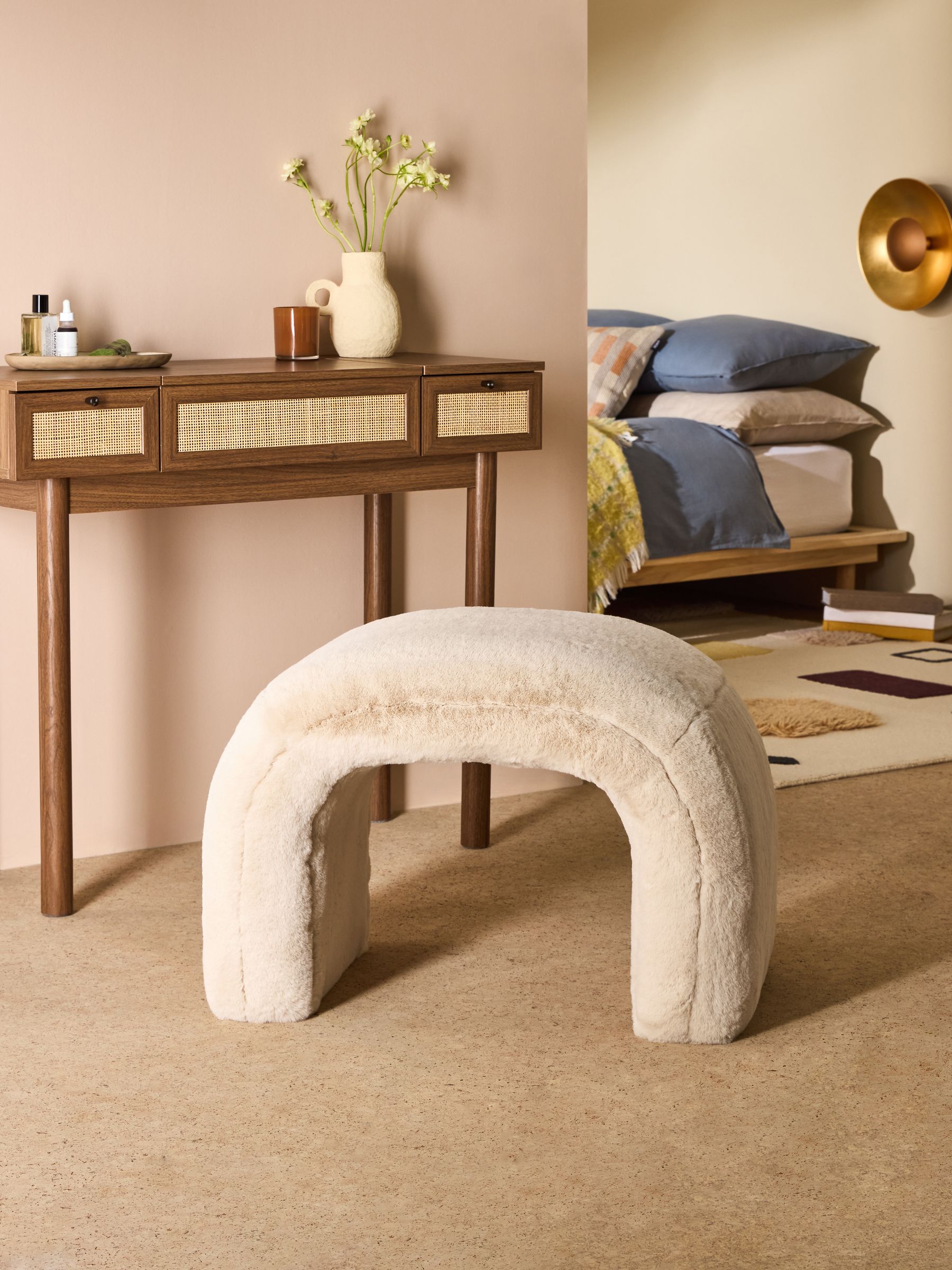 Beryl Stool in Taupe Natural Arctic Faux Fur