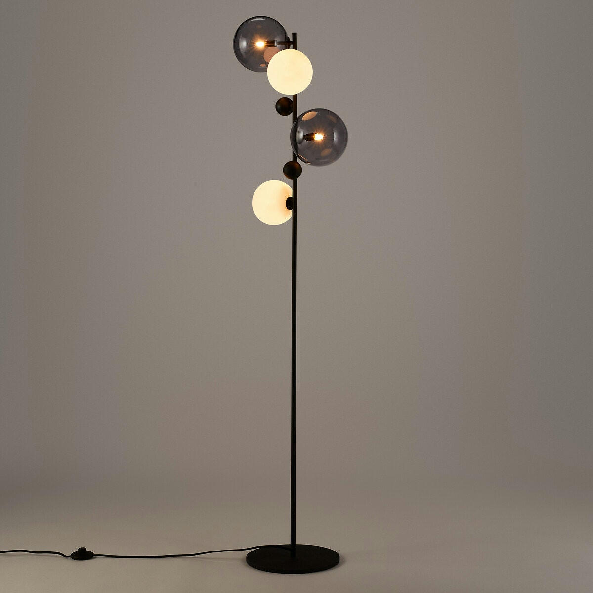 Lampadaire verre fumé et métal, Bullesco