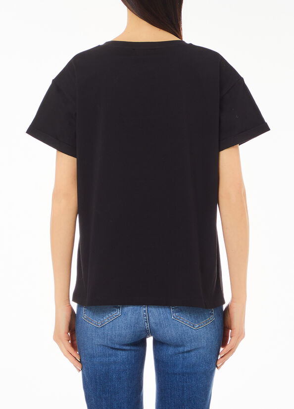 T-shirt con logo e paillettes