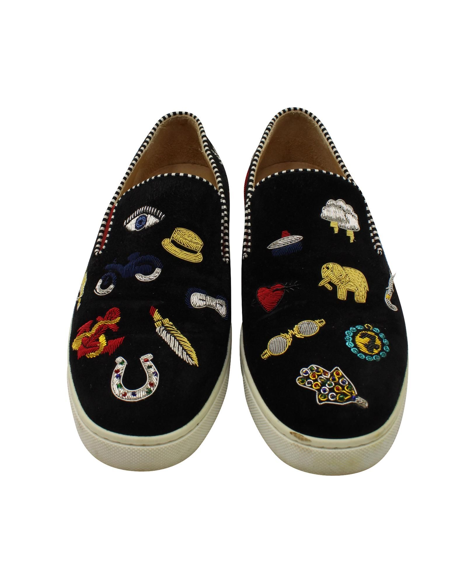 Christian Louboutin Preloved Louis Junior SlipOn Embroidered Sneaker Wo - Black
