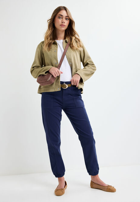 Womens Navy Cotton Rich Cuffed Trousers