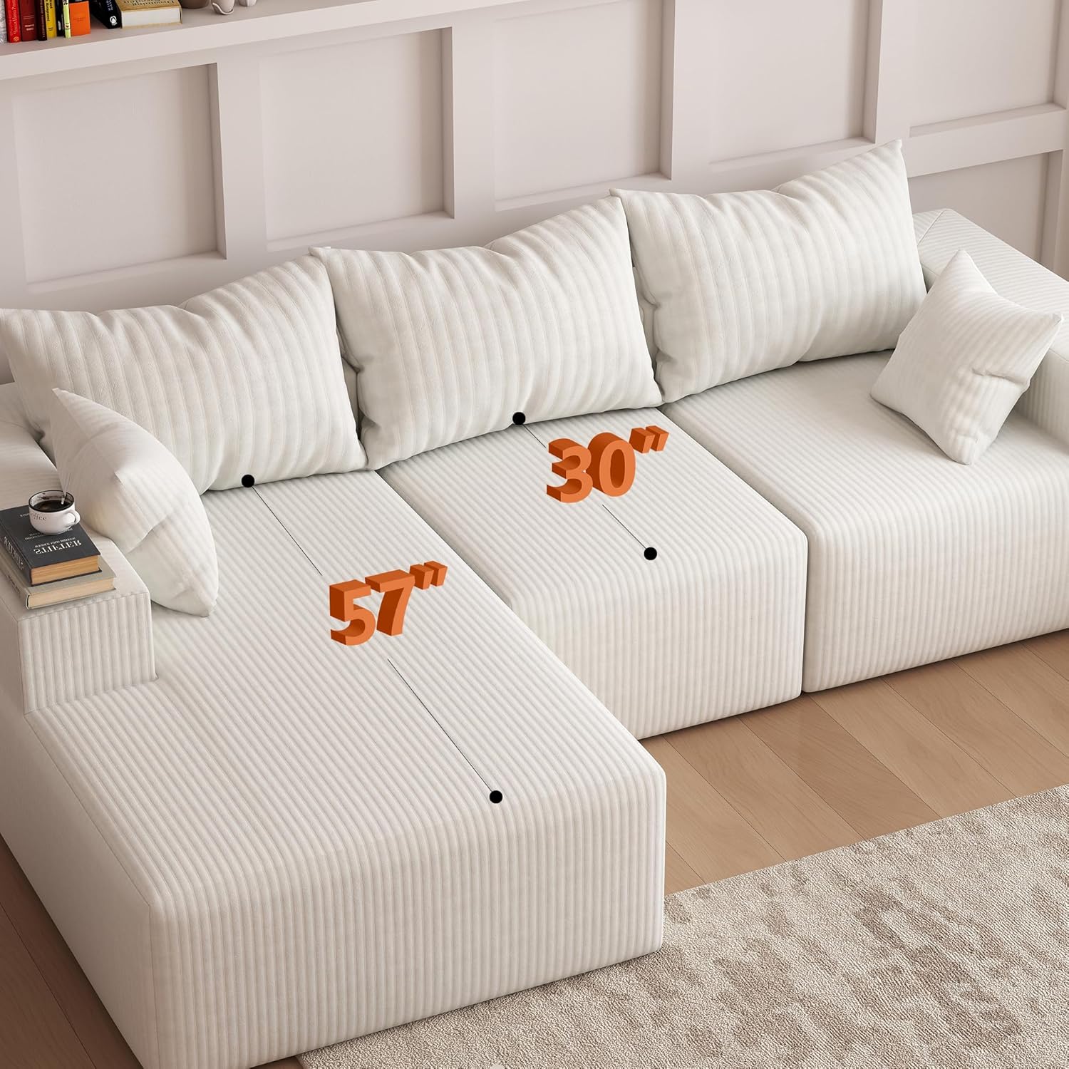 108Modern Sectional Sofa,Modular Convertible L-Shape Sofas,Upholstered Couches with Deep Seat,Pet-Friendly Sponge Sofa for Living Room Bedroom,Sofa bed for small space (Beige, Left Facing Chaise)