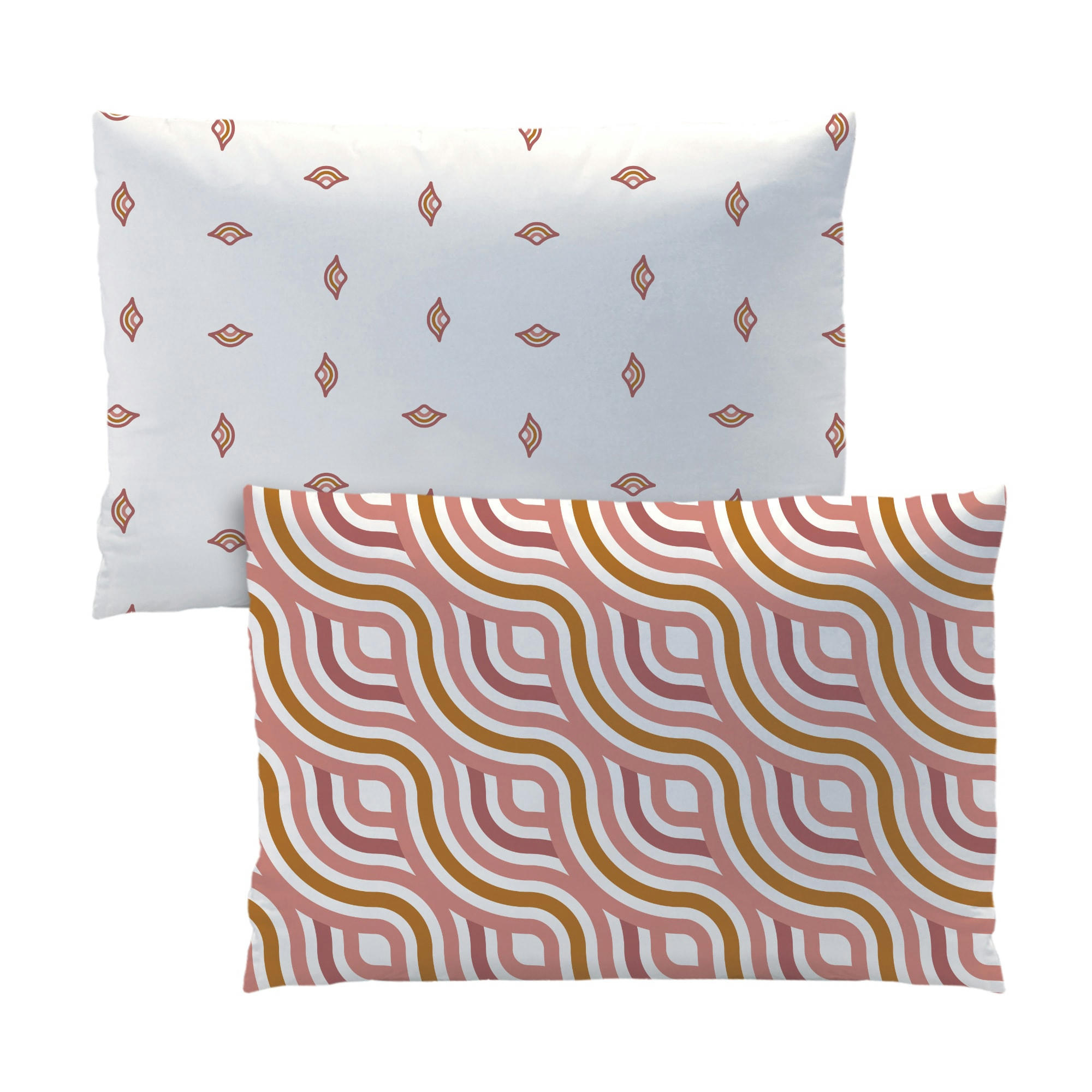 INFINI - Set de 2 taies d’oreiller imprimées percale BIO Terracotta 50x70cm