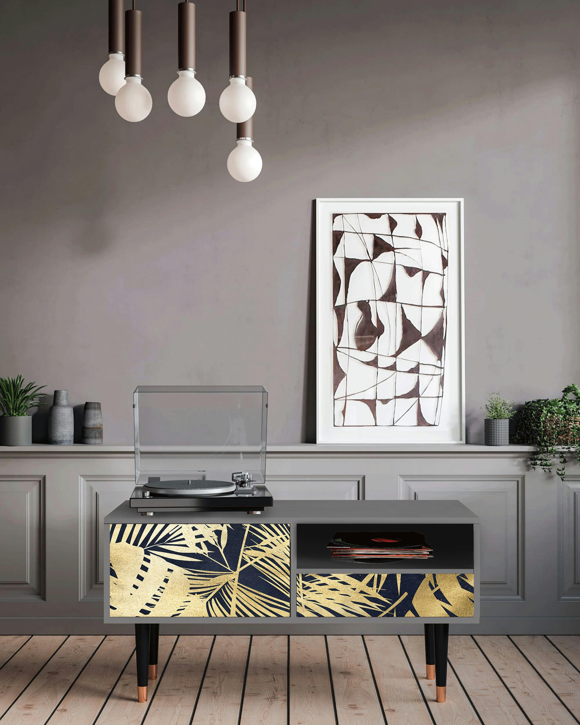 JUNGLE VIBES - Meuble TV  bleu et jaune 1 tiroir et 1 porte L 115 cm