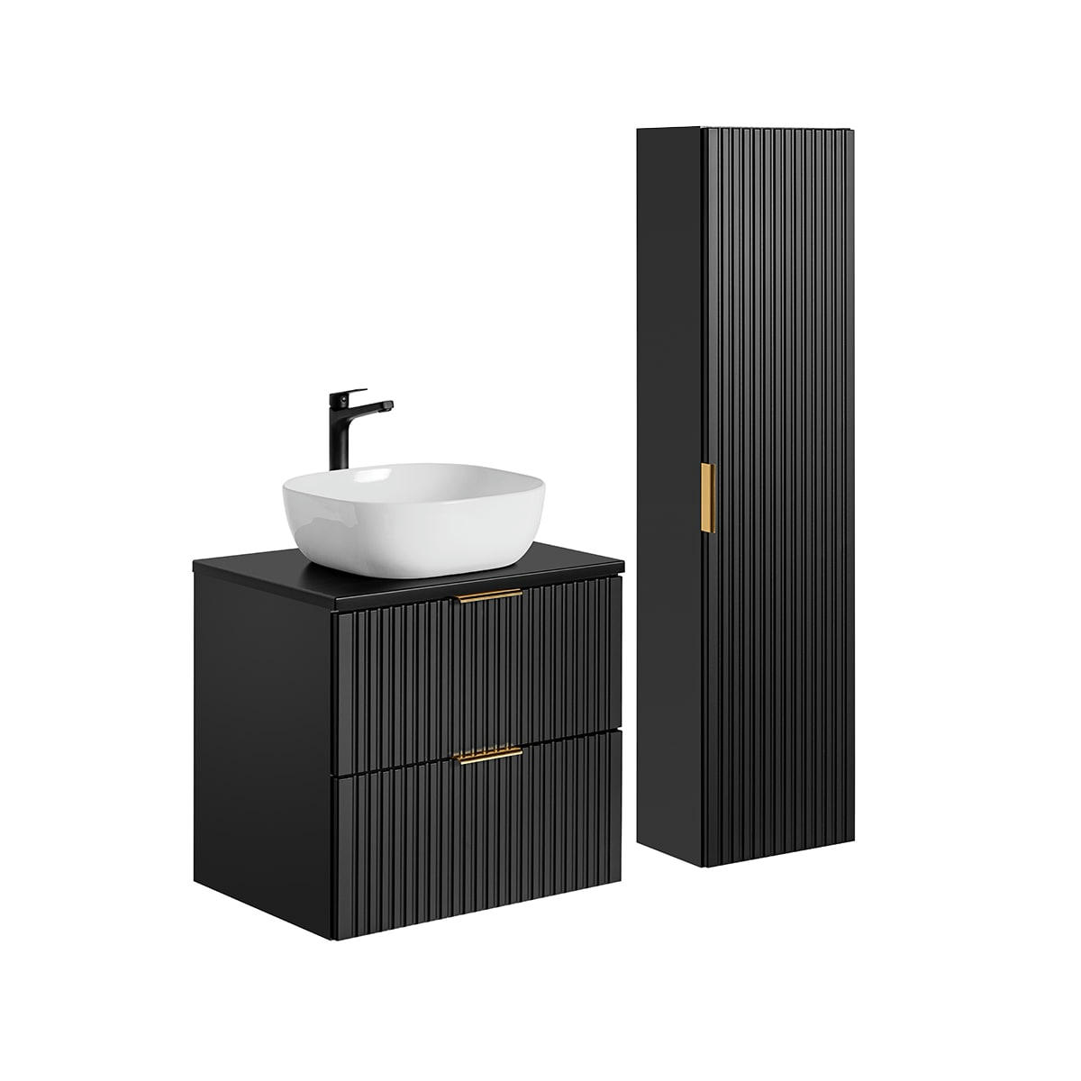 - Ensemble meuble simple vasque 60cm et colonne stratifiés noir mat
