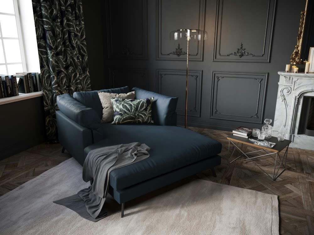 CAMILLE - Méridienne 1 place en cuir bleu