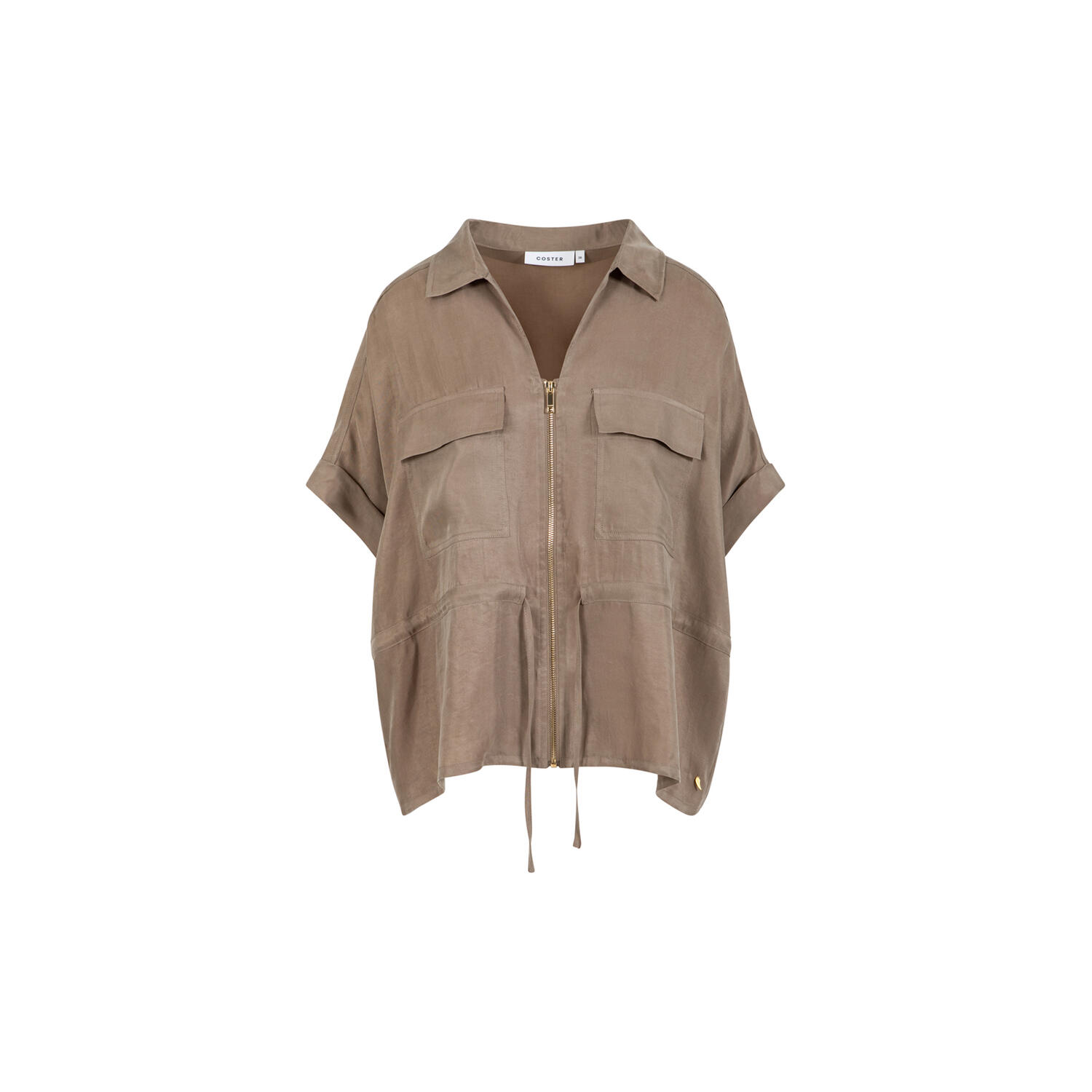 Blouse with zipper and bow in lyocell, moon rock