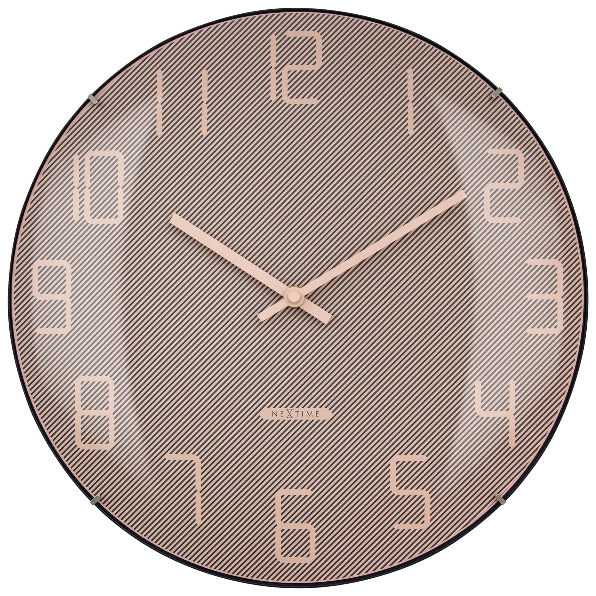 NeXtime - Wandklok 35cm Koepelvormig Glas Lens-Stil-Roze-Glas-NeXtime