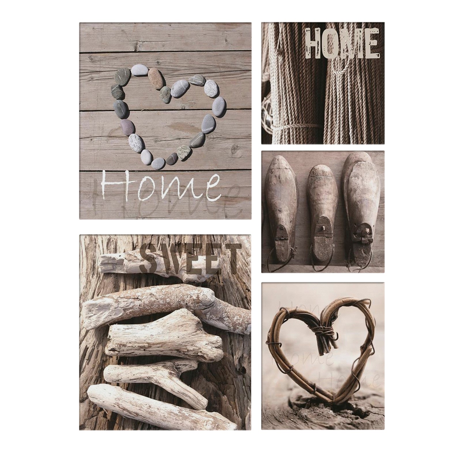 Art for the Home Canvas Set van 5 - Home Sweet Home - 80x60 cm