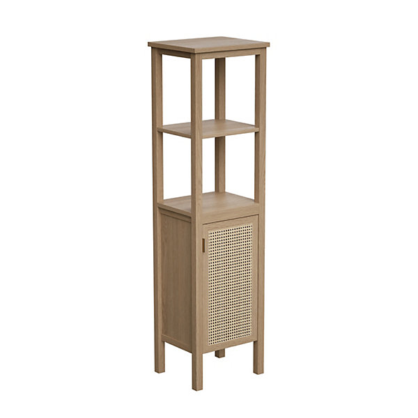 Colonne de salle de bains à poser l.40 x H.150 x P.34 cm, placage chêne et cannage, Thiam