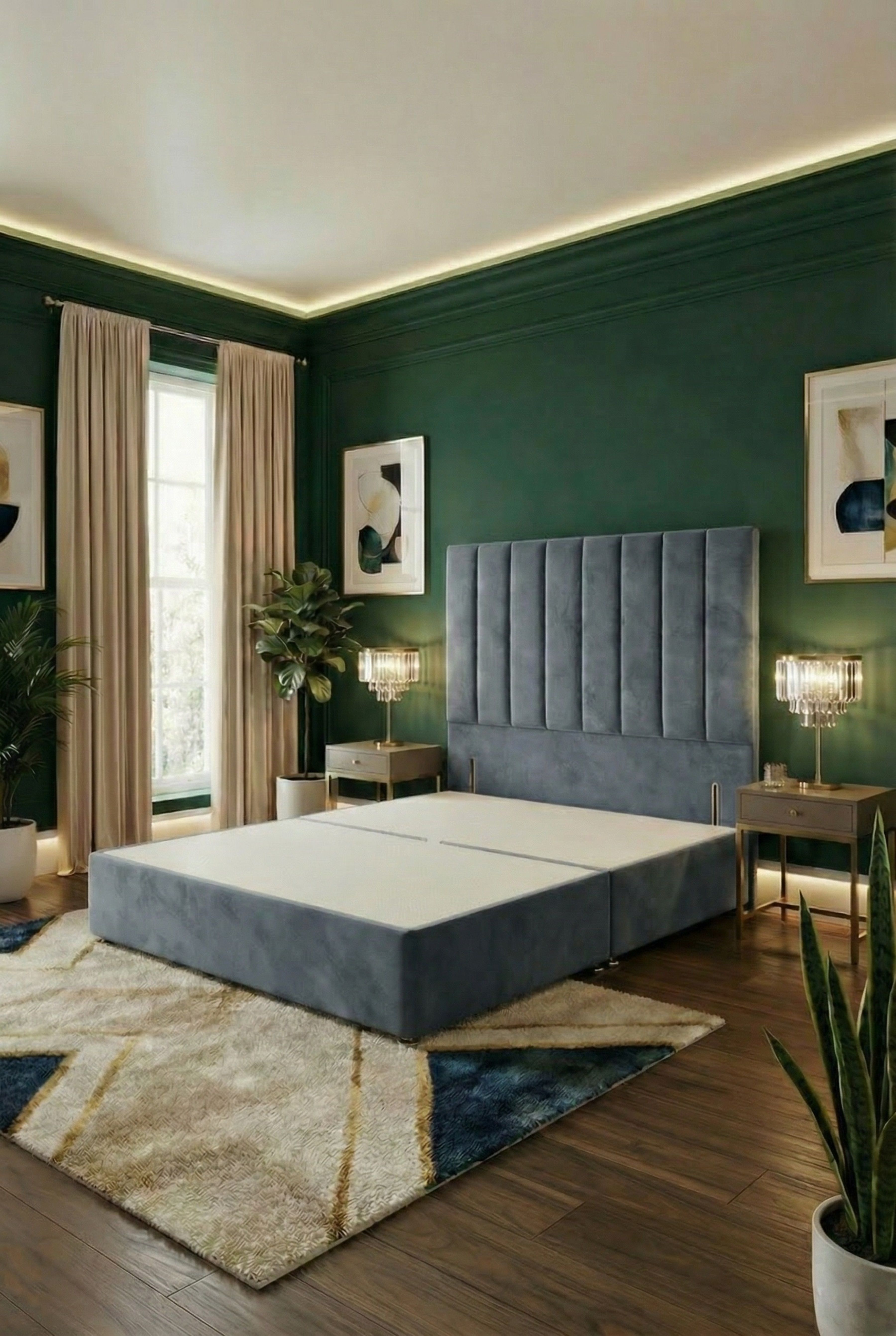 Somnior Austin Divan Bed Base and 54" Floor Standing Headboard Plush Velvet
