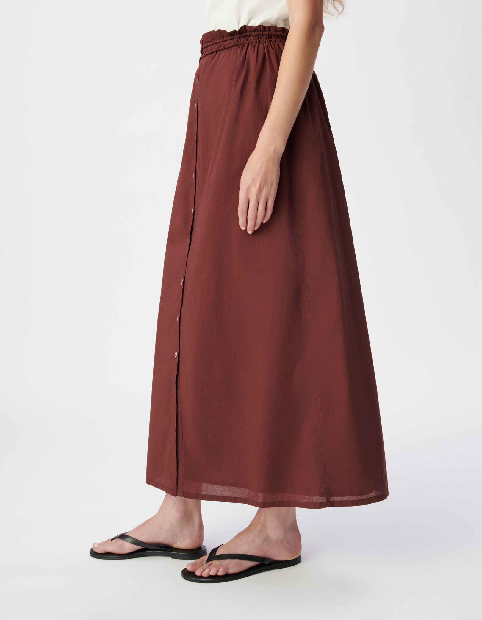 Jupe longue marron boutonnée Femme