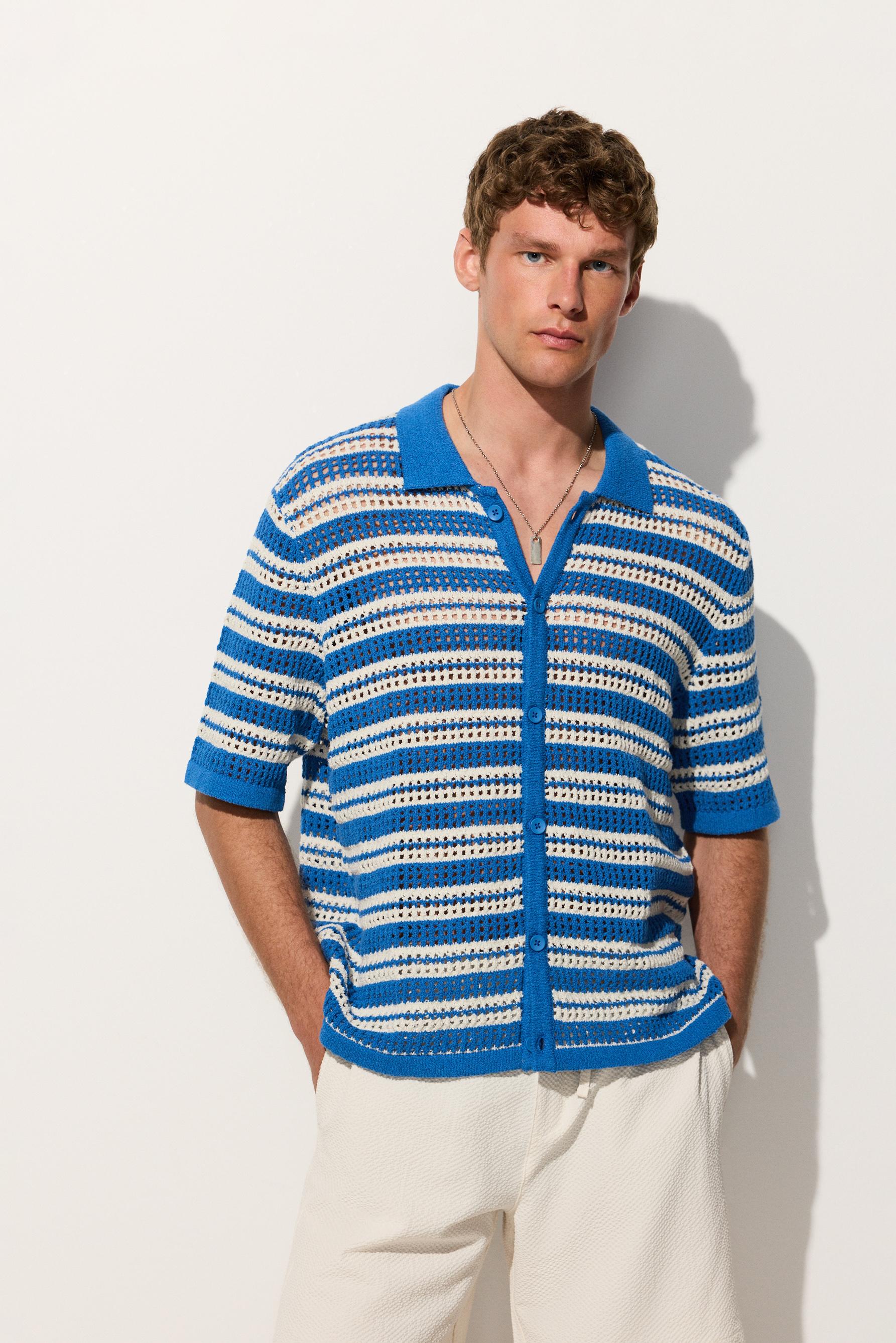 Hombre | Polo rayas azules crochet