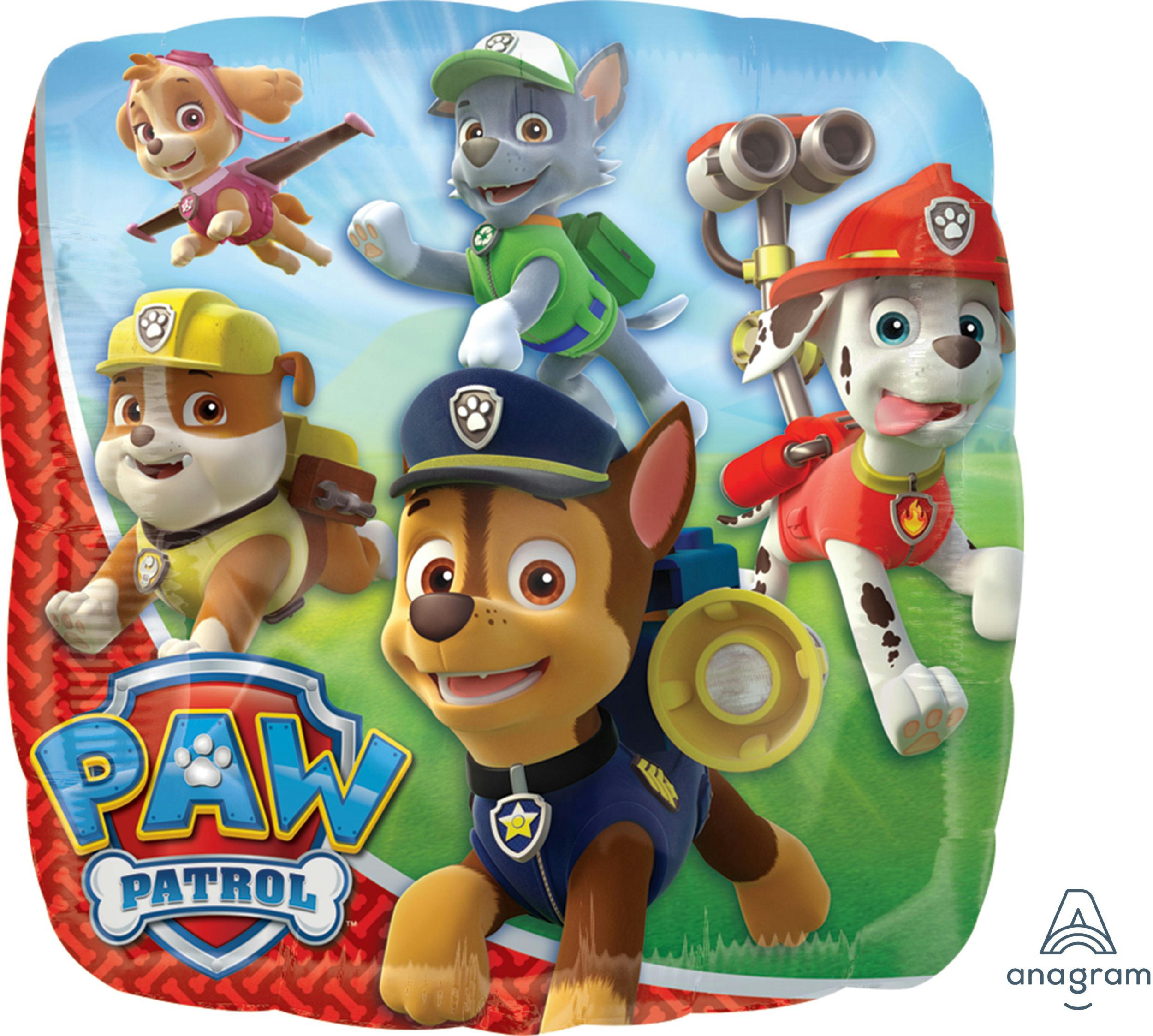 Nickelodeon PAW Patrol Chase/Skye/Marshall  Square Satin Foil Balloon, Multi-Coloured, 17-in, Helium Inflation & Ribbon Included for Birthday Party