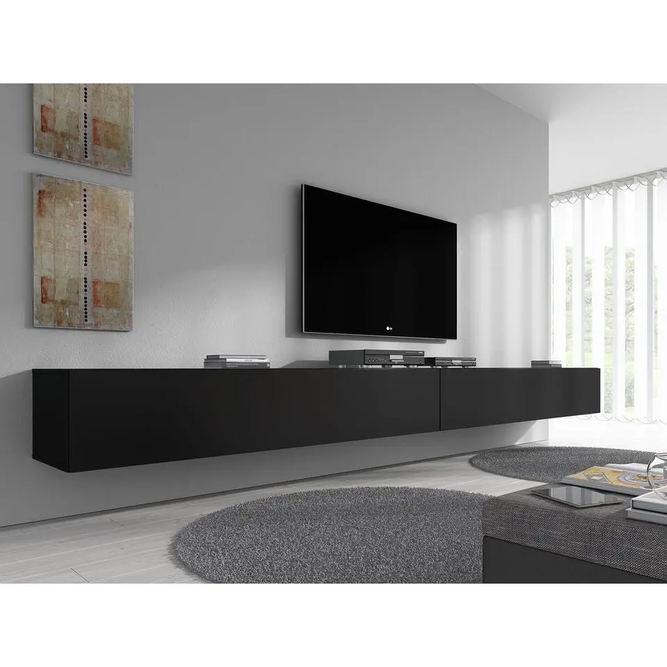 Meubella - TV-Meubel Flame - Mat Zwart - 320 cm