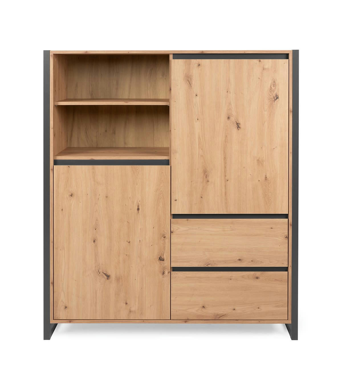 DENVER - Buffet haut 2 portes 2 tiroirs L120 cm - Décor Bois Clair