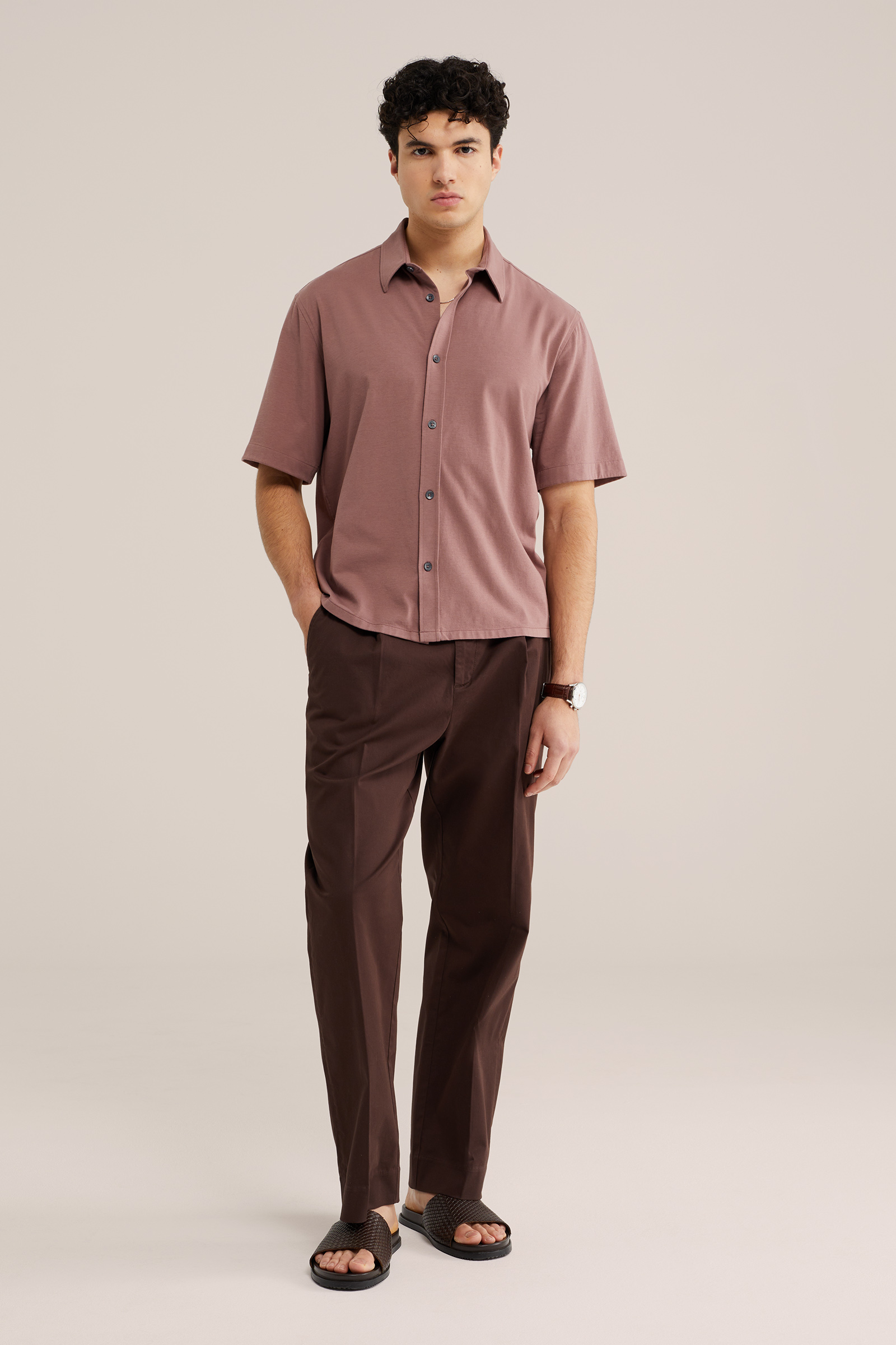 Heren regular fit jersey overhemd