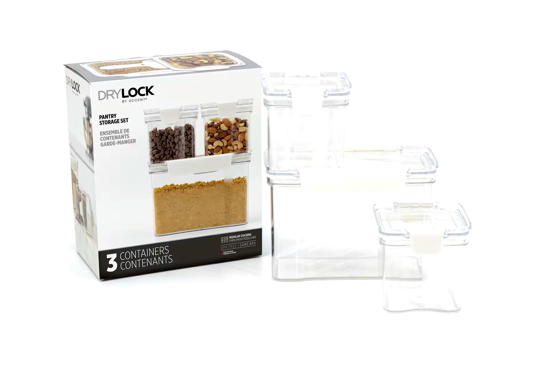 Drylock Clear Pantry Food Storage Container with Airtight Seal, Plastic, 3-pk