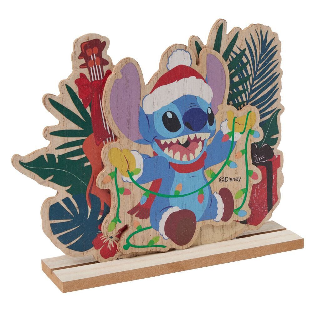 Décoration Disney à poser Stitch No&euml;l bois L23xH19,5cm