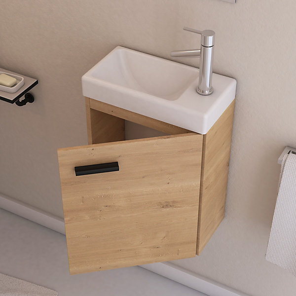 Ensemble Meuble Lave Mains décor Bois 41x50x22cm   Miroir - SMALLY WOOD
