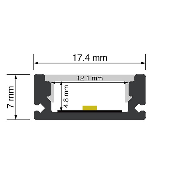 Kit profilé aluminium plat 2m pour bandes LED L2000x17,4x7mm