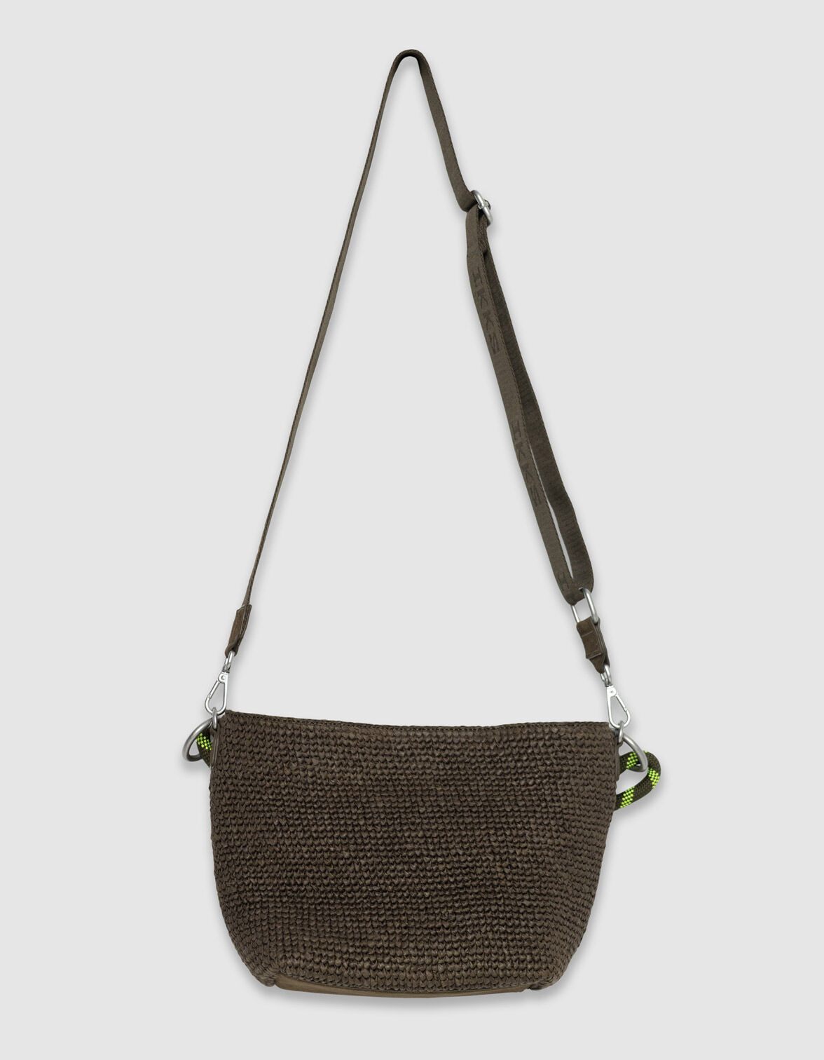 Sac seau kaki raphia tressé double anse Femme