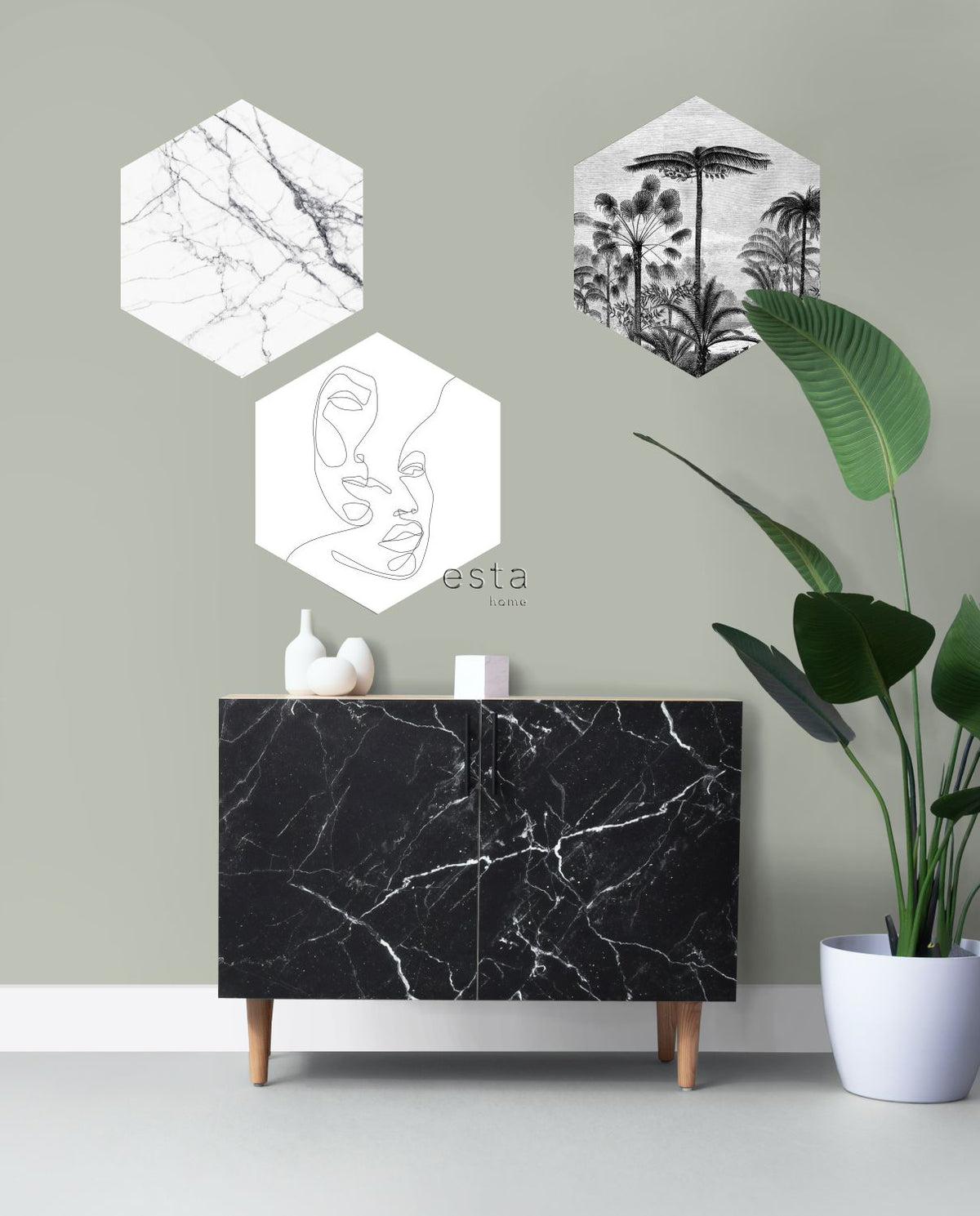 ESTAhome muursticker marmer zwart wit - 70 x 81 cm - 159002