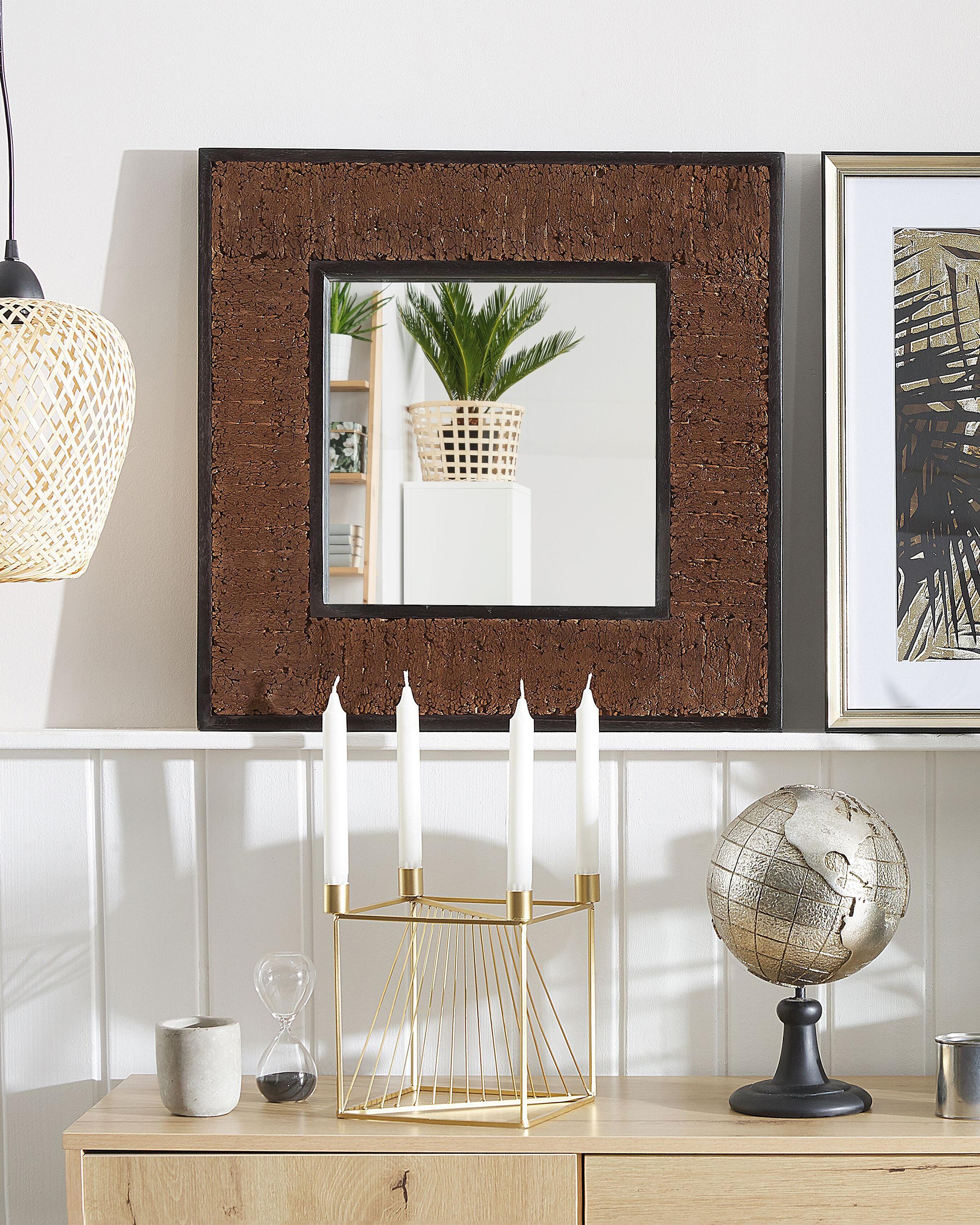 Wall Mirror BOISE 60 cm 60 cm Teak Wood Dark Brown