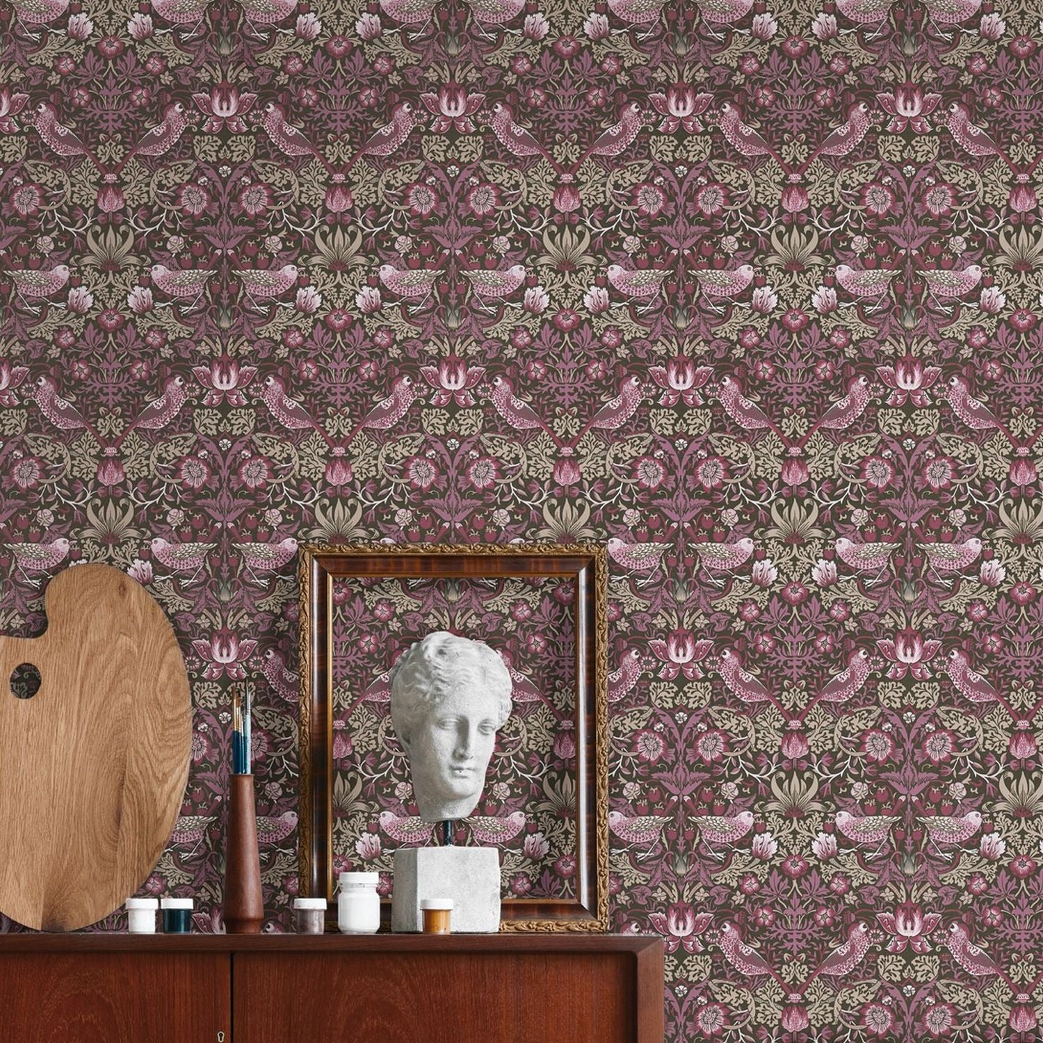 Livingwalls behang bloemen en vogels in art nouveau stijl paars 53 cm x 10.05 m AS-390562