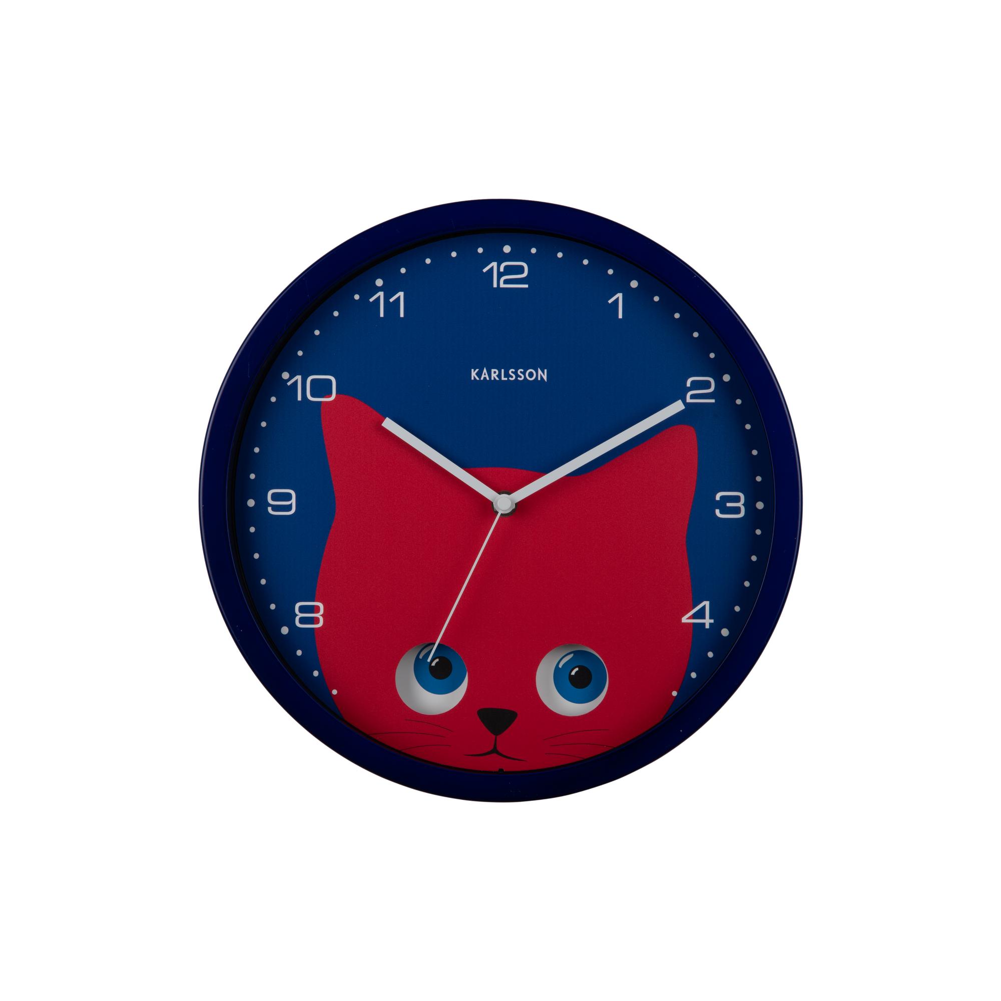 Karlsson wandklok Peekaboo Cat - blauw - Ø30.8cm