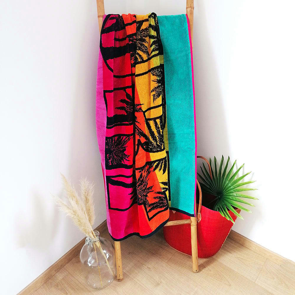 PLAGE - Serviette de plage éponge velours Jacquard Kymata 100x175 470g/m²