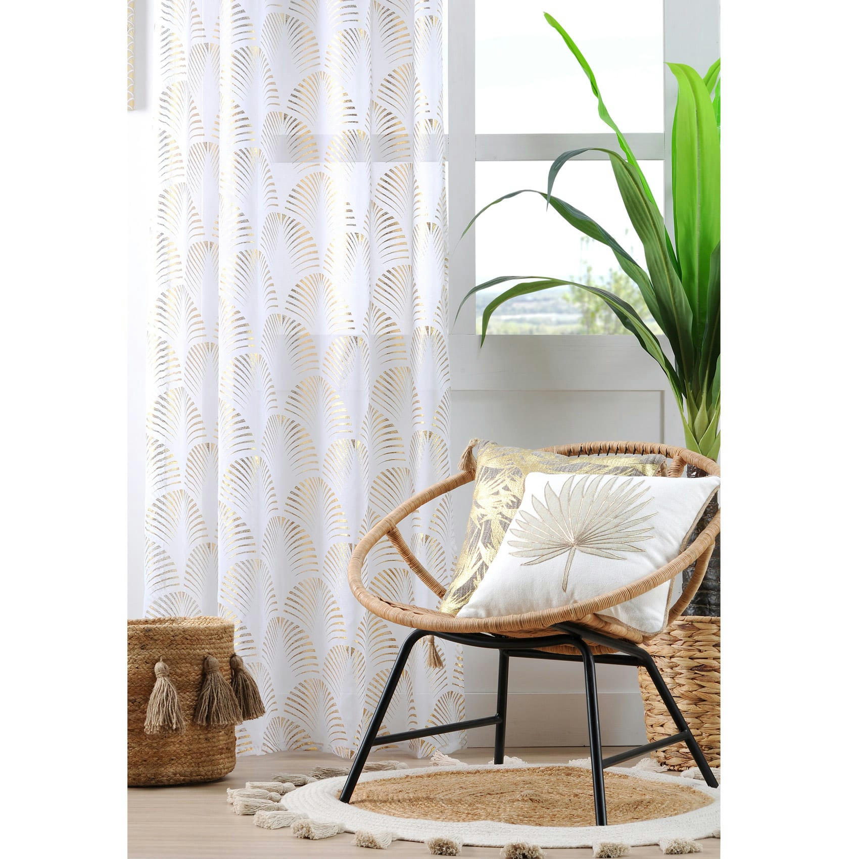 - Voilage tamisant à œillets imprimé maldives jaune soleil