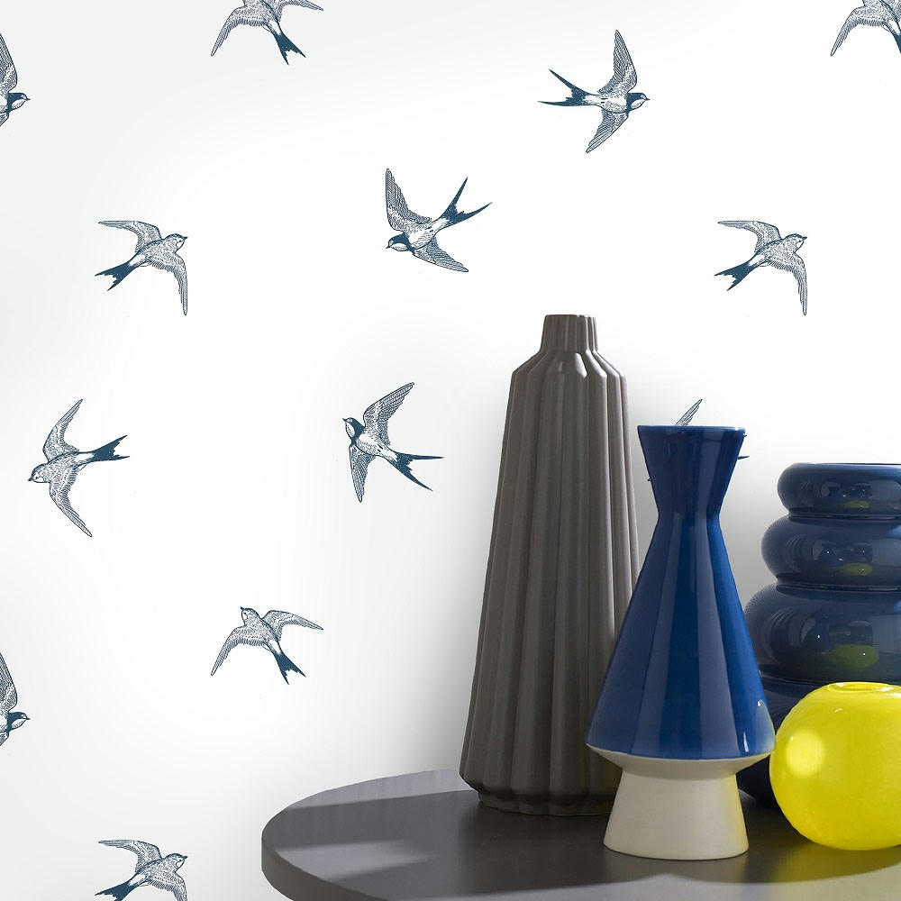 - Papier peint intissé hirondelles bleu 1005x52cm