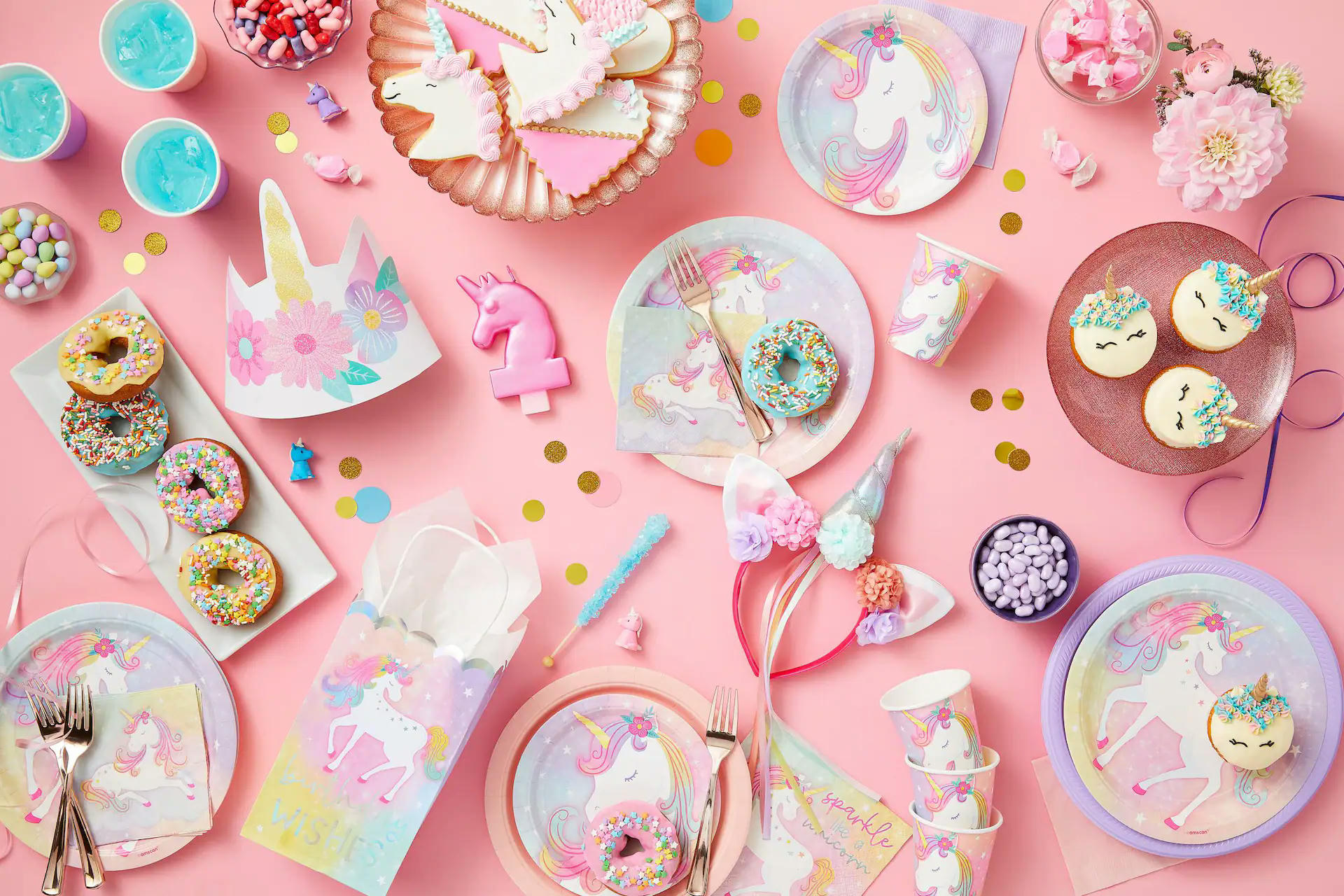 Unicorn Round Paper Disposable Dessert Plates, Pink/Blue, 7-in, 8-pk, for Birthday Party