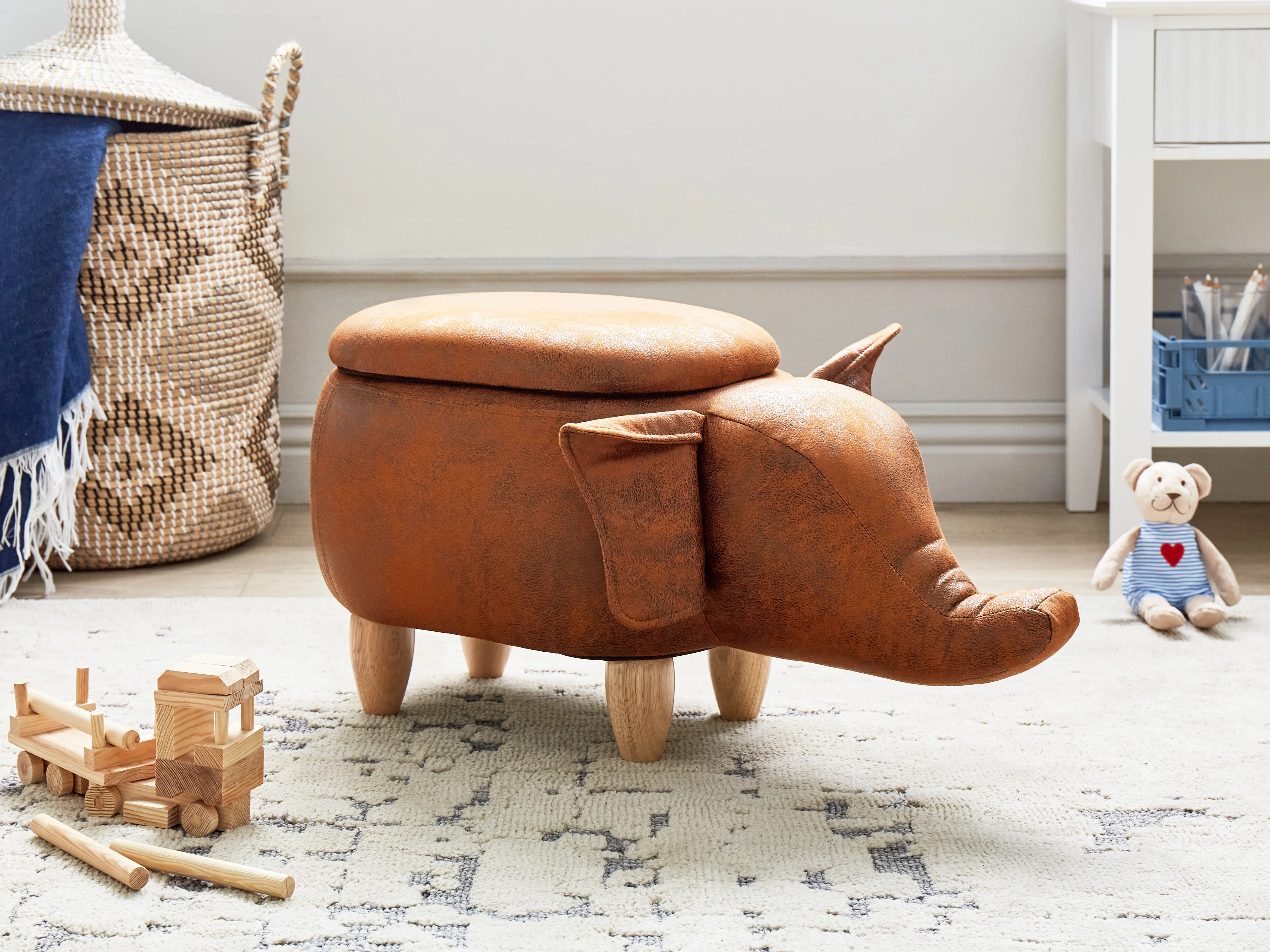 Storage Animal Stool ELEPHANT Faux Leather Dark Brown Elephant